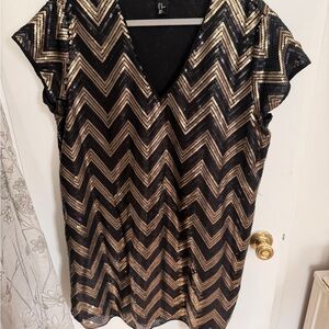 H&M Black and Gold Sequin Chevron dress